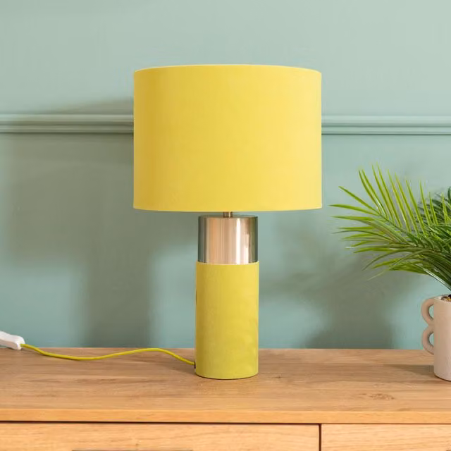 Alexa Velvet Table Lamp in Green with Silver Accents