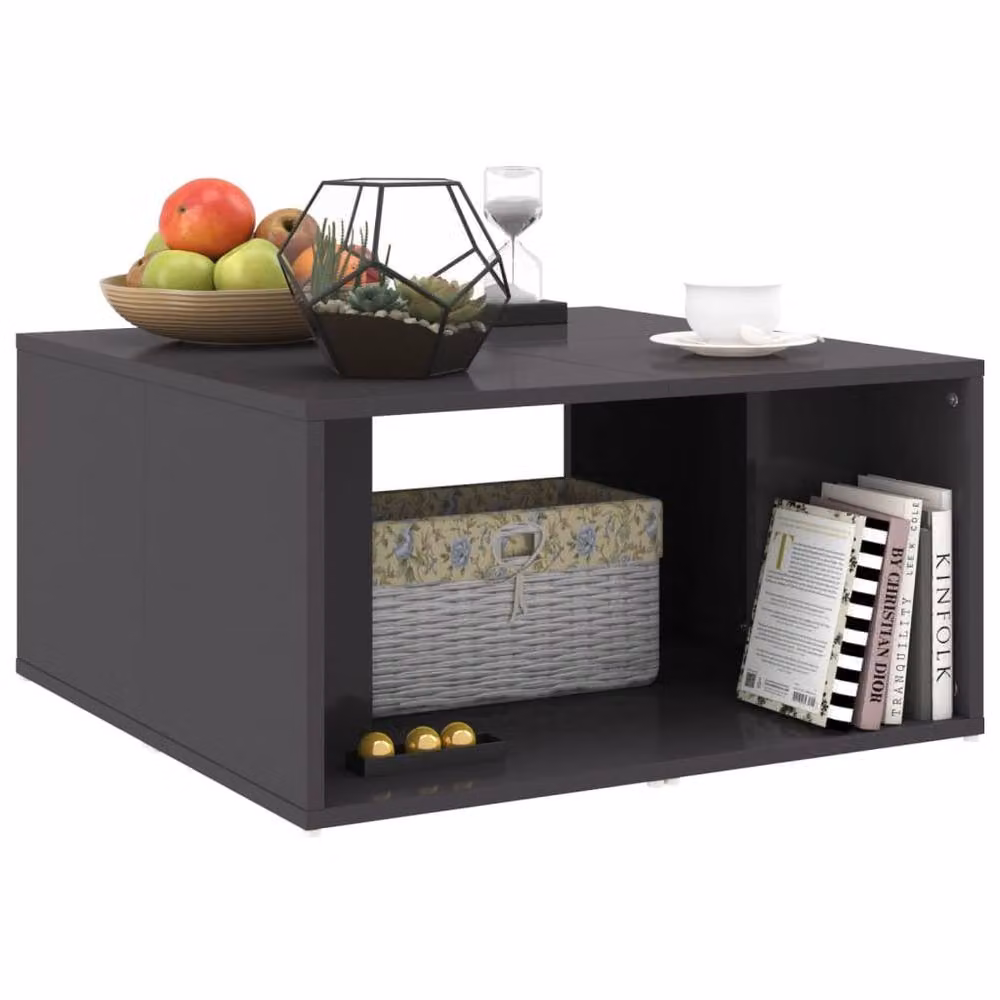 Berkfield Home Set of 4 High Gloss Grey Square Coffee Tables, W/D/H: 33 x 33 x 33 cm – 3