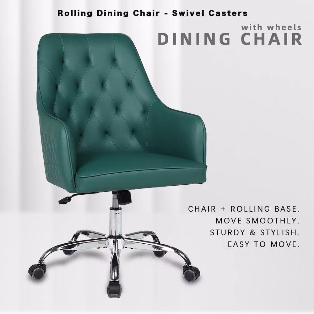 FURNITURE ONE Swivel Desk Chair in Green with Adjustable Height and Synthetic Leather Upholstery – 2