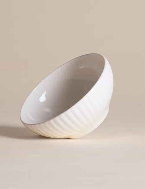 M&S Hampton Fluted Cereal Bowl in White Ceramic and Bone China