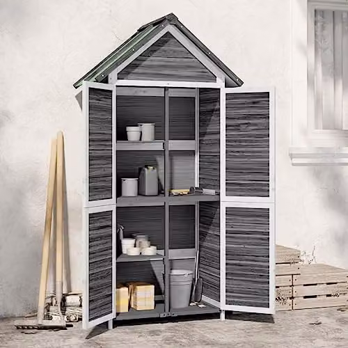 vidaXL Tall Garden Tool Cabinet in Grey Solid Pine Wood, W/D/H: 89 x 52.5 x 175 cm – 2