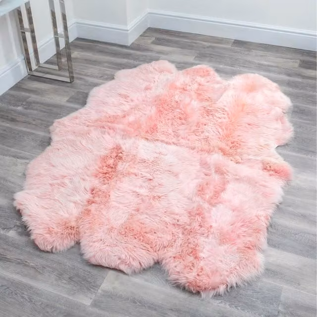 Native Natural Sextuple Pink Organic Wool and Fur Sheepskin Rug
