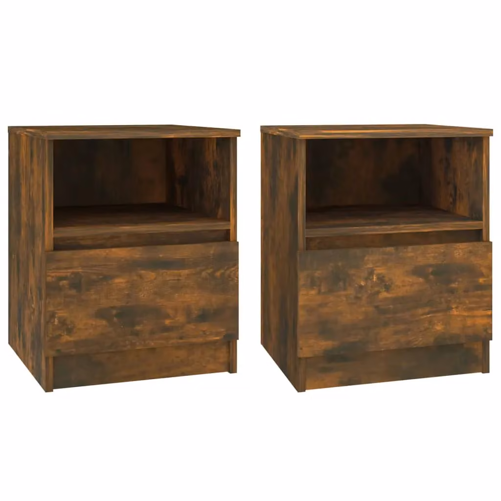 Berkfield Home Set of 2 Smoked Oak Bedside Cabinets in Brown, W/D/H: 40 x 40 x 50 cm – 2