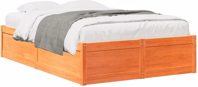 Berkfield Home Solid Wood Pine Double Bed Frame in Wax Brown, W: 135 cm, L: 190 cm – 1