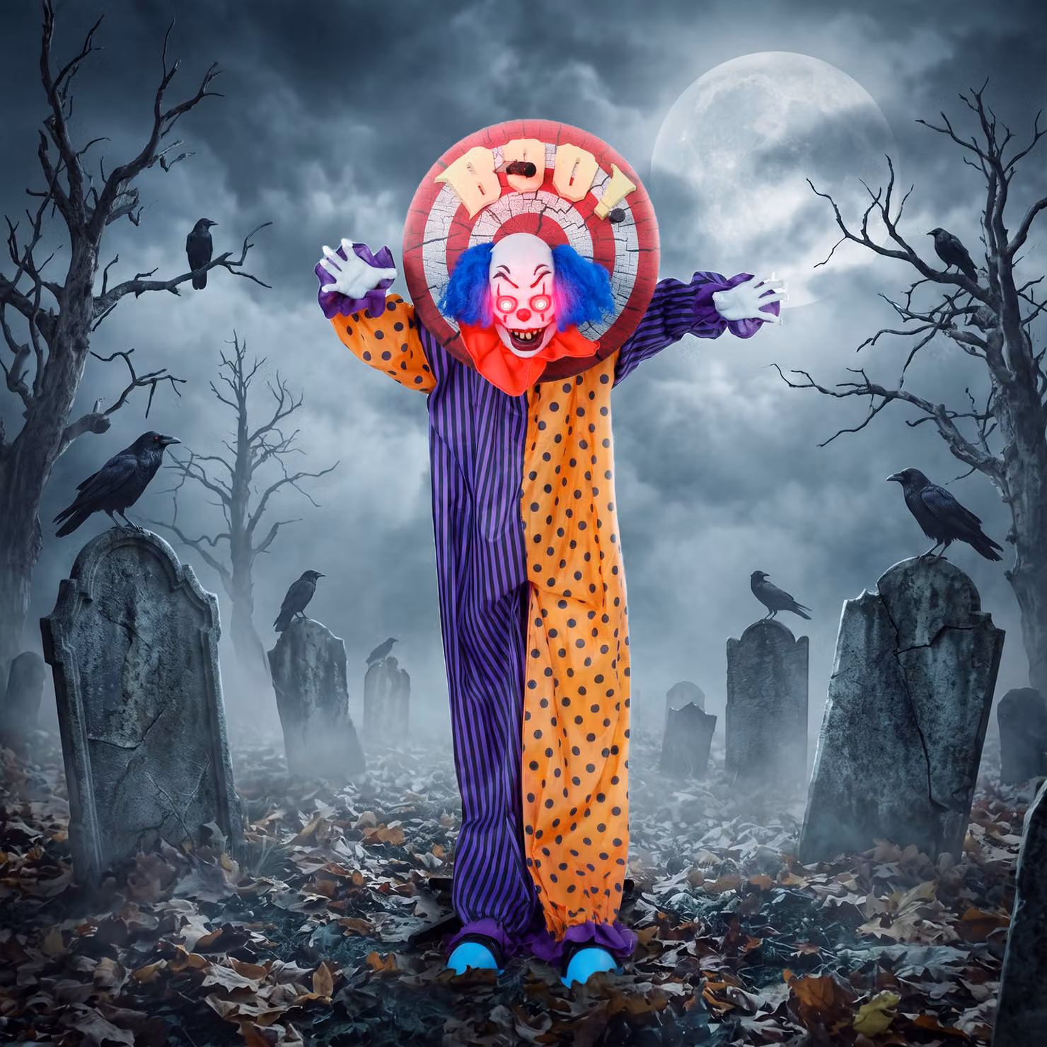HOMCOM Life Size Animated Clown Halloween Decoration, Scary Sound-Activated Animatronics, Height: 167 cm – 6