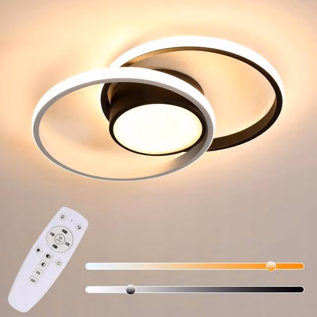COMELY Dimmable LED Round Ceiling Light with Remote Control, Black and White