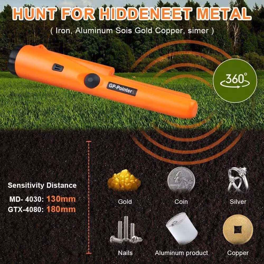 NESTLUNE Waterproof Handheld Pinpointer Metal Detector in Orange, W: 52 cm, H: 1000 cm – 5