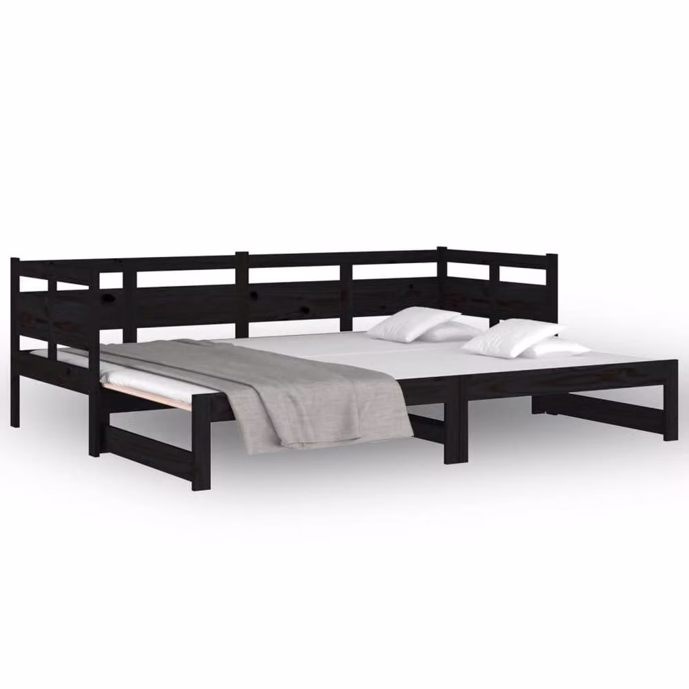 Berkfield Home Black Solid Wood Pine Pull-out Day Bed, W/D/H: 90 x 190 cm (x2) – 2