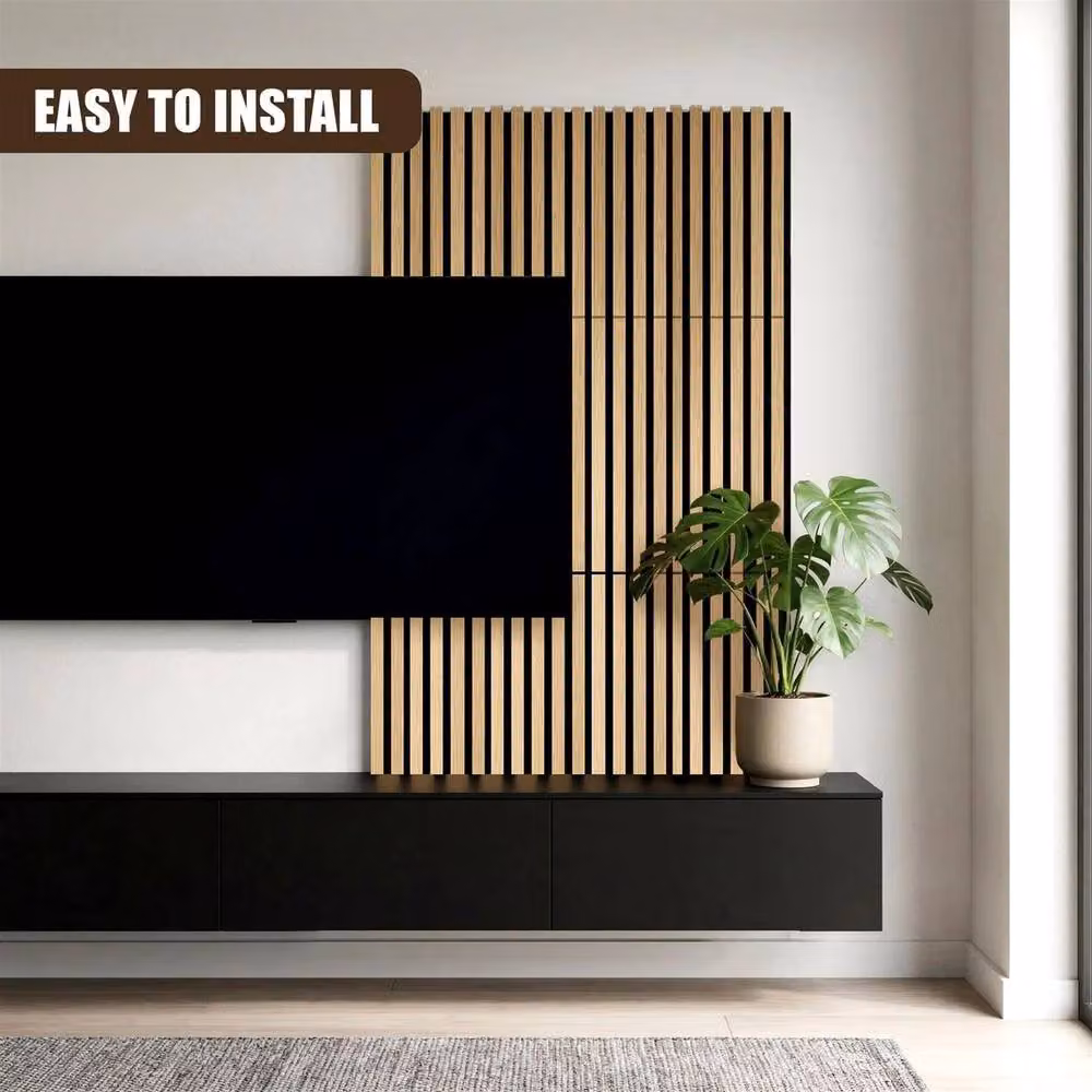 NESTLUNE 4 Piece Brown MDF Acoustic Wood Look Slat Wall Panels – 5