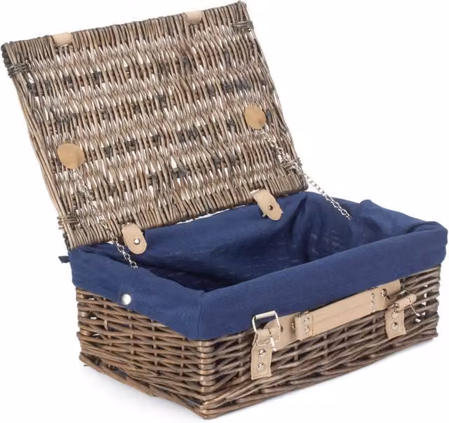 Red Hamper Wicker Picnic Basket with Blue Cotton Lining, Antique Wash, Diameter: 36 cm – 1