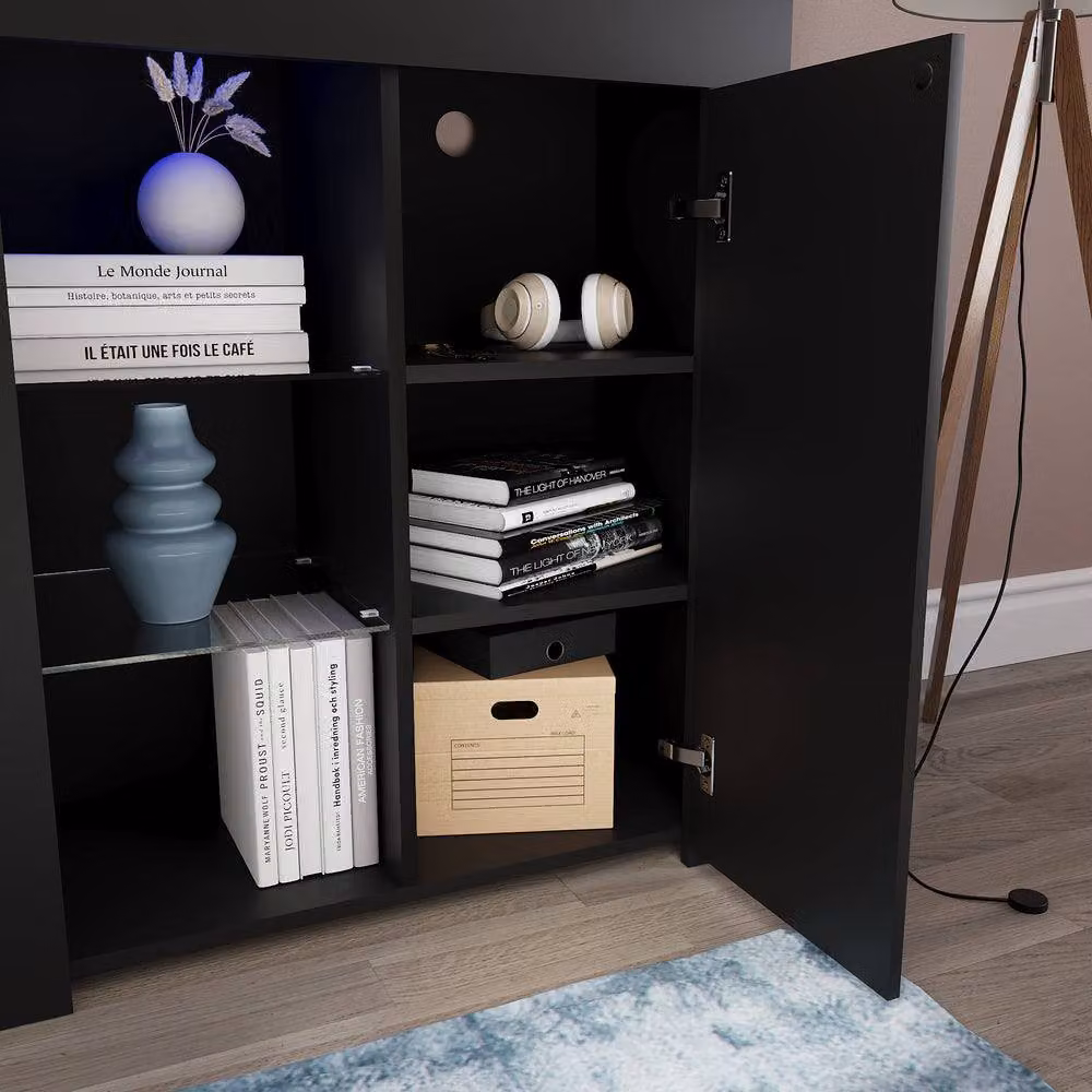 HD Designs Vida Designs Azura Black Glossy 1 Door LED Sideboard with Integrated Lighting – 3