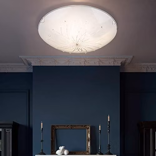 Globo Lighting Calimero I Modern Round Glass Ceiling Light in White and Chrome, 3x E27, W: 40 cm, D: 40 cm, H: 40 cm – 3