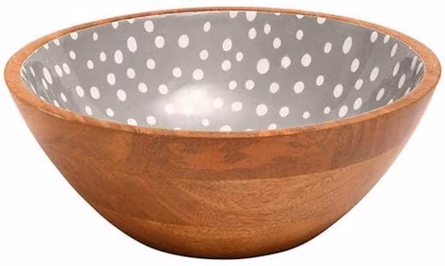 Dexam Sintra Mango Wood Spotted Salad Bowl in Stone, Grey, Brown and Multicolour
