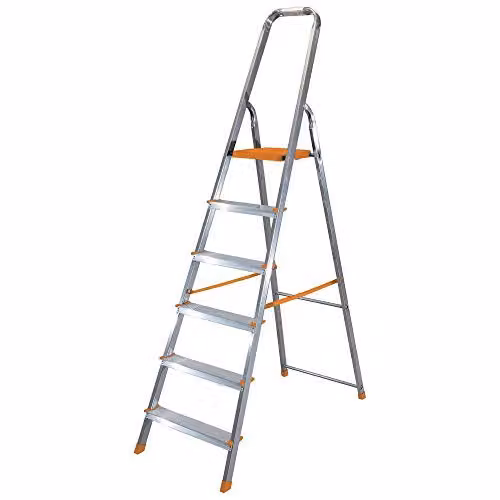 TB Davies 8 Tread Aluminium Platform Step Ladders in Silver