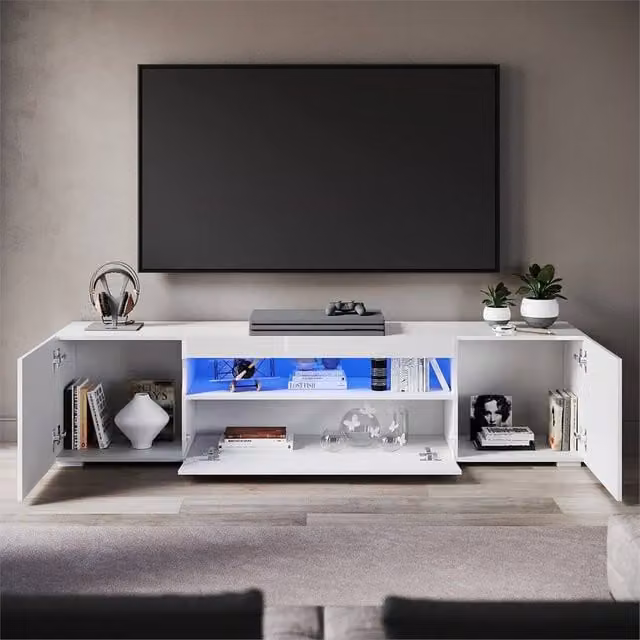 Havendro Modern High Gloss White MDF TV Stand Cabinet Unit W: 200 cm, D: 40 cm, H: 49 cm – 1