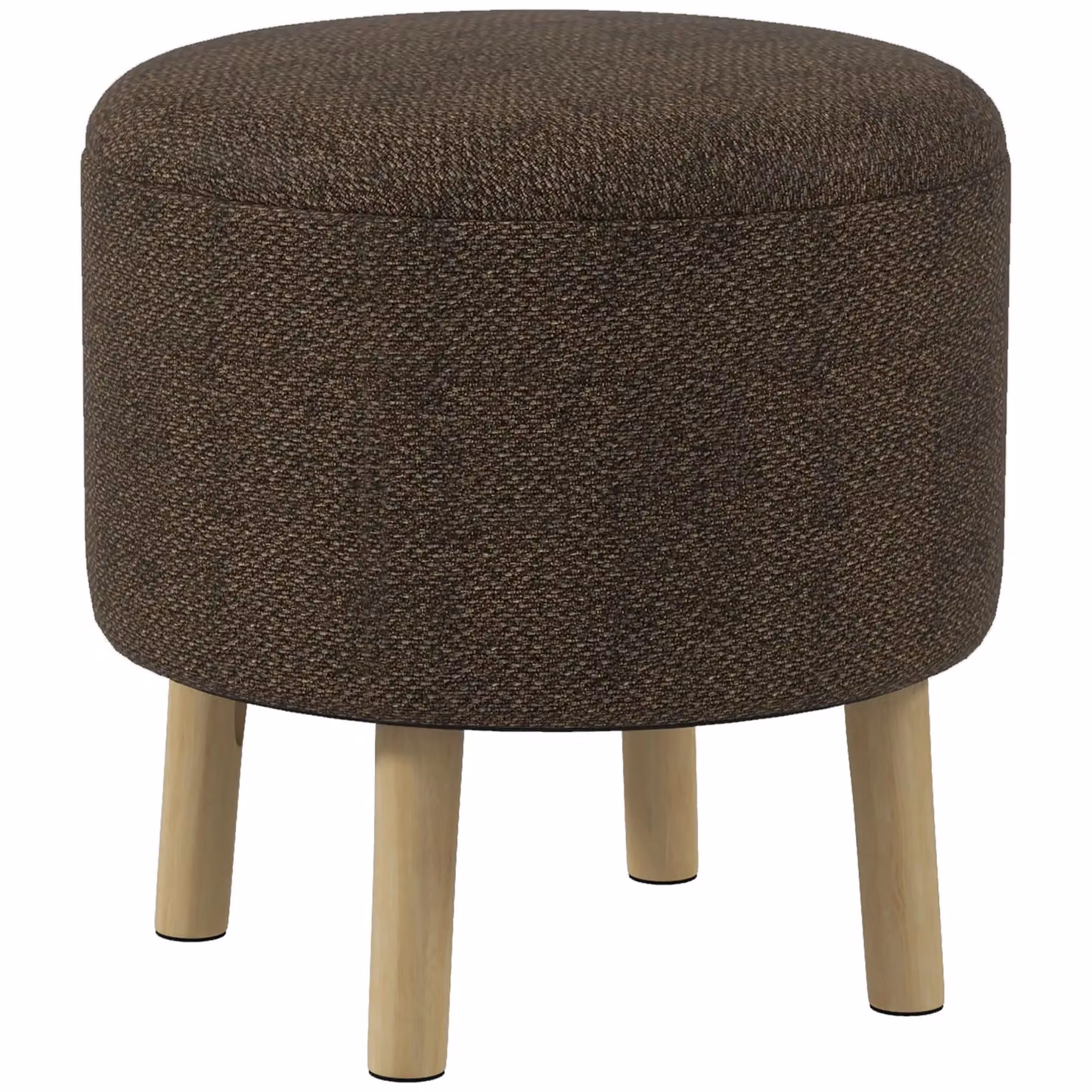 HOMCOM Round Storage Ottoman Stool with Cushioned Fabric Top in Brown – 2