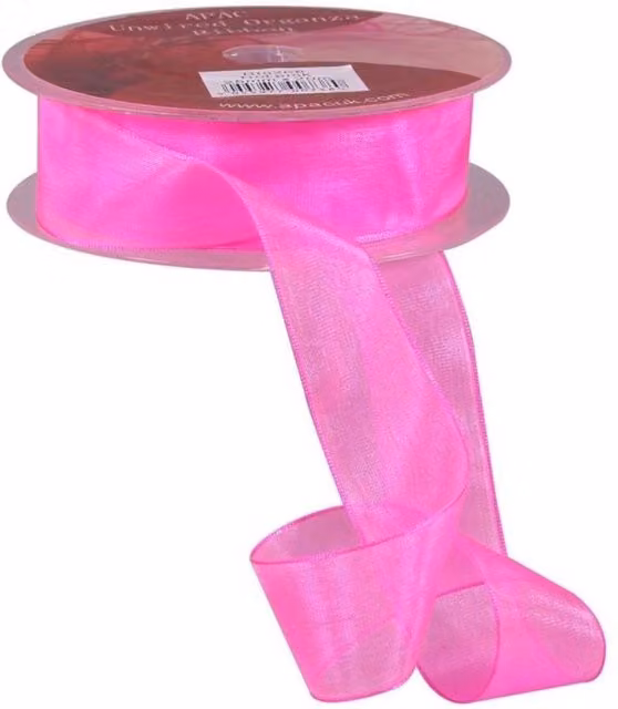 KDMD Shocking Pink Woven Edge Organza Ribbon, 25mm, 3 Pack