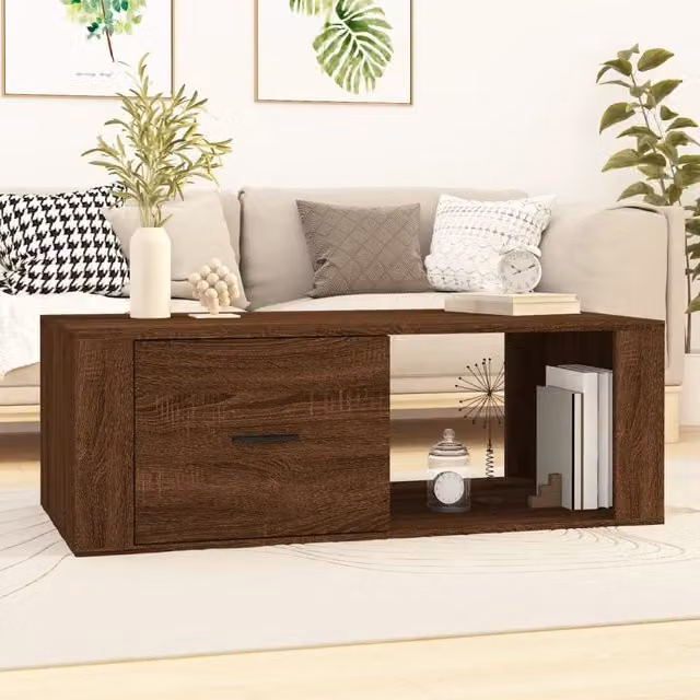 Berkfield Home Brown Oak Coffee Table, W/D/H: 100 x 50.5 x 35 cm