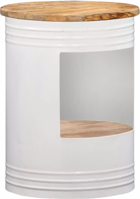 Berkfield Home Round Solid Mango Wood Coffee Table in Brown with Metal Base, W/D/H: 55 x 55 x 43 cm