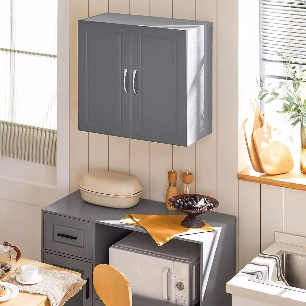 FORGEVIO Modern Matt Grey Kitchen Wall Cabinet with Hinged Doors and Internal Shelves – 5