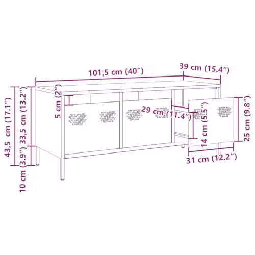 vidaXL Industrial Style TV Cabinet in Black Matt Metal, W/D/H: 101.5 x 39.0 x 43.5 cm – 3