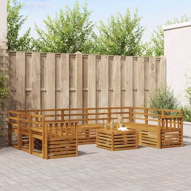 Berkfield Home 10-Piece Modern Garden Sofa Set in Brown Solid Acacia Wood