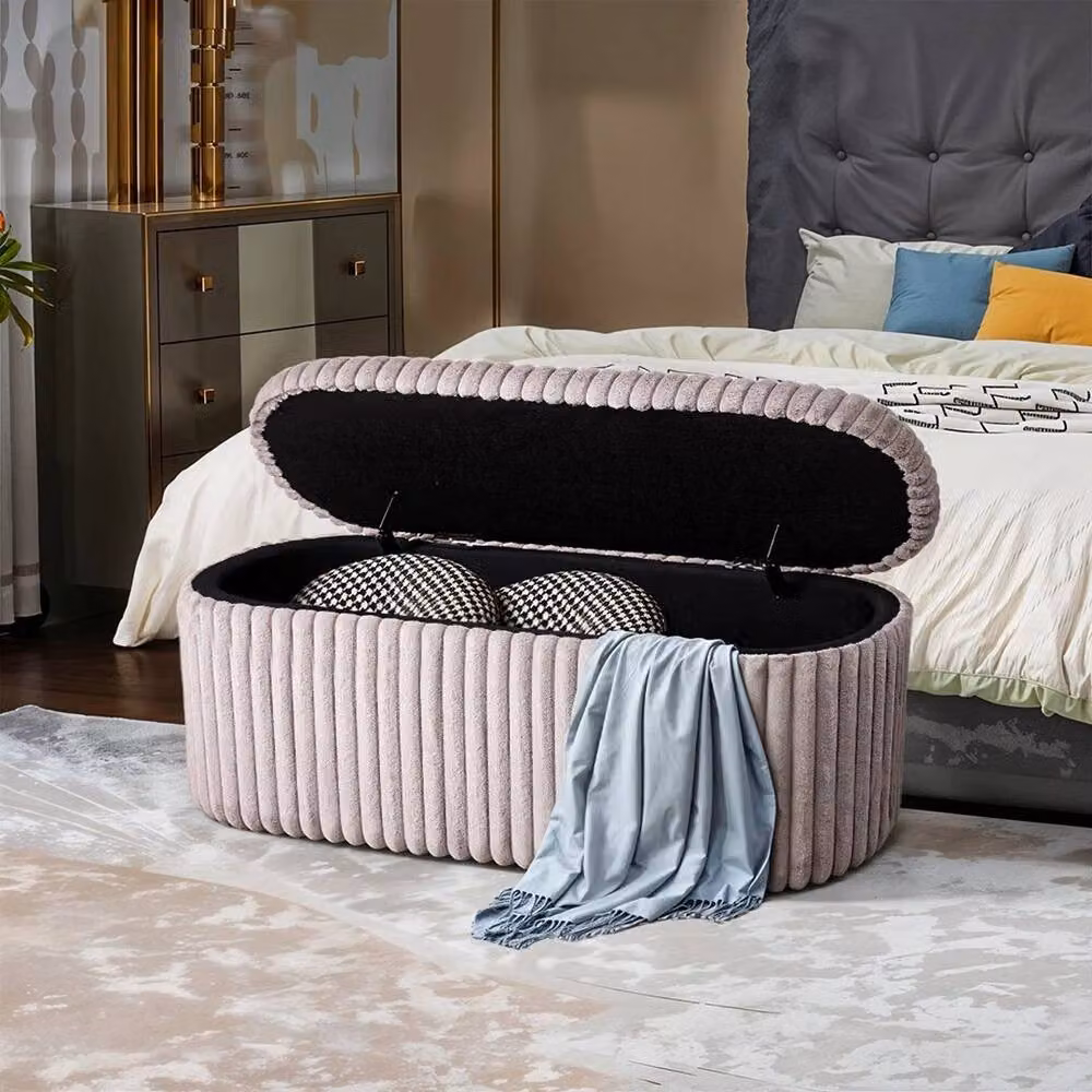KORVIXA Corduroy Storage Bench Ottoman in Pink, W: 100 cm, H: 45 cm – 4