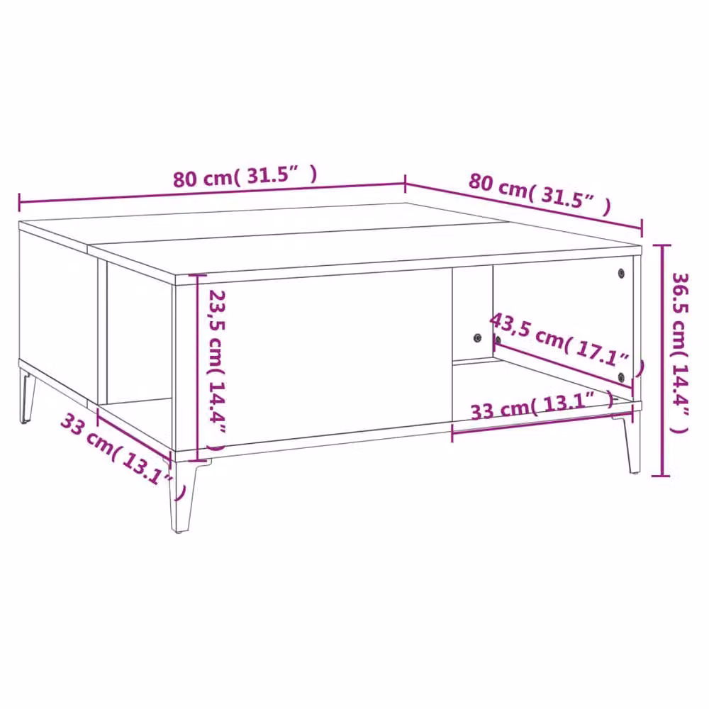 Berkfield Home Smoked Oak Coffee Table in Brown, W/D/H: 80 x 80 x 36.5 cm – 3