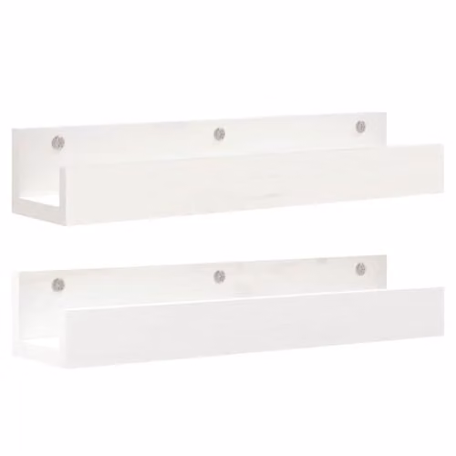 vidaXL Set of 2 White Solid Wood Pine Wall Shelves, W: 50 cm, D: 12 cm, H: 9 cm