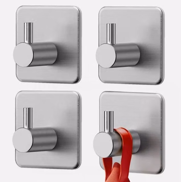 Kelvenix 4-Piece Self-Adhesive Stainless Steel Wall and Door Hooks in Silver, Length: 60 mm – 1