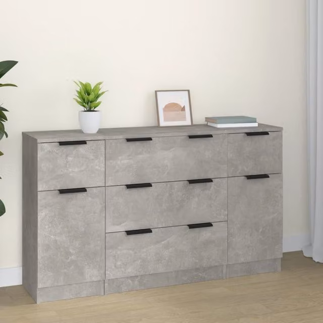 Berkfield Home 3 Piece Sideboard Set in Concrete Grey Matt MDF