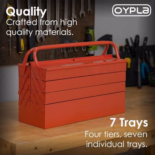 Oypla 4 Tier 7 Tray Heavy Duty Metal Cantilever Tool Box in Red – 5