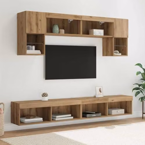 vidaXL 6-Piece Modern TV Wall Unit with Integrated LED Lighting in Artisan Oak Brown – 2