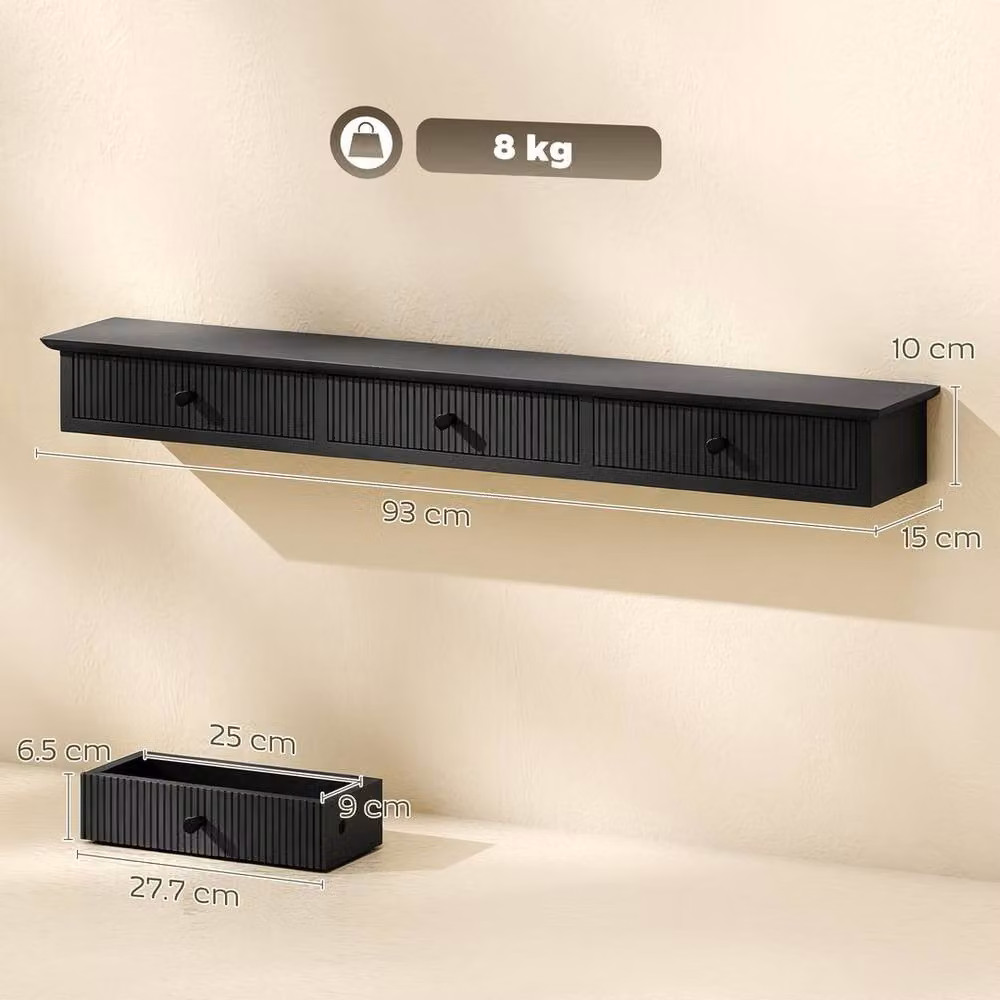 KORVIXA Black Wall-Mounted Modern Storage Shelf W: 93 cm, D: 15 cm, H: 10 cm – 2