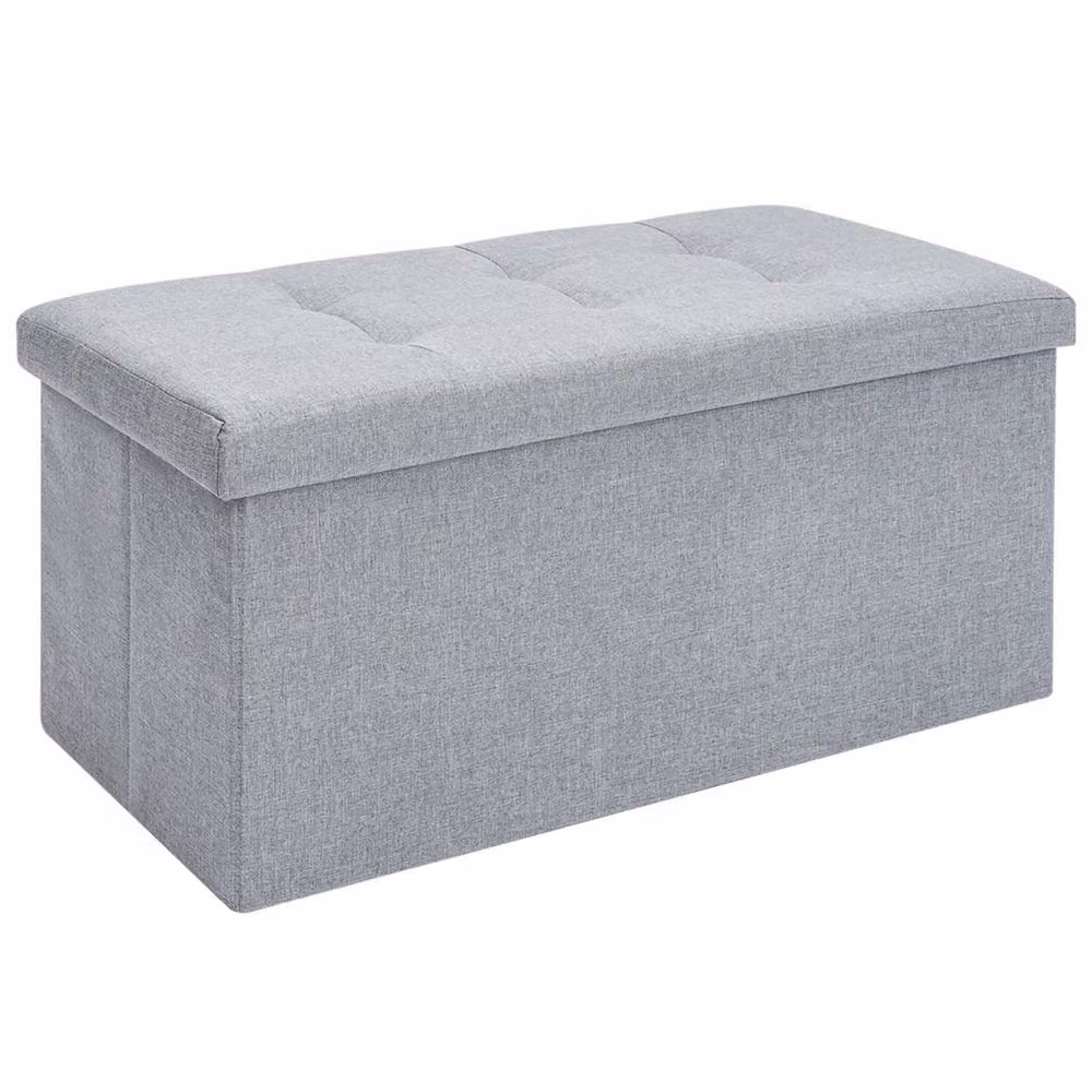 EONLION Grey Storage Seat Stool and Toy Chest with Removable Top Pad, W/D/H: 50 x 38 x 38 cm – 2