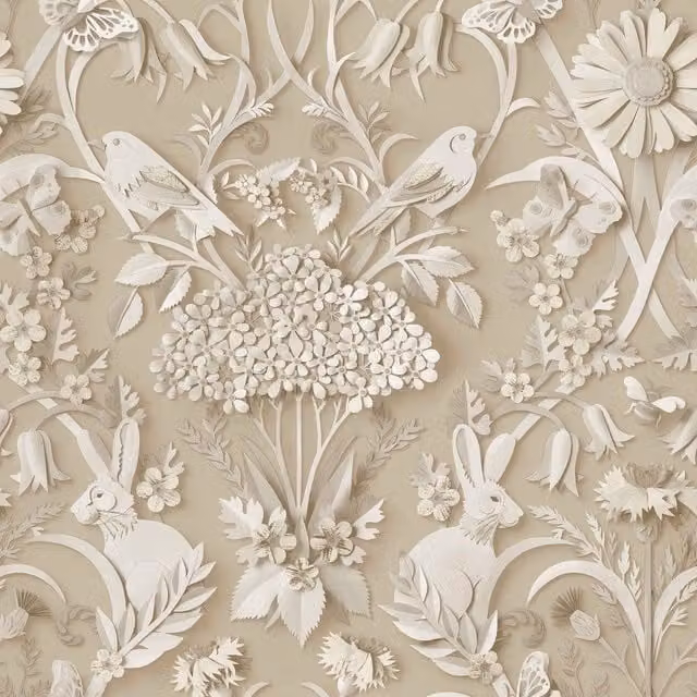 Fine Décor 3D Woodland Wallpaper in Beige and Sand