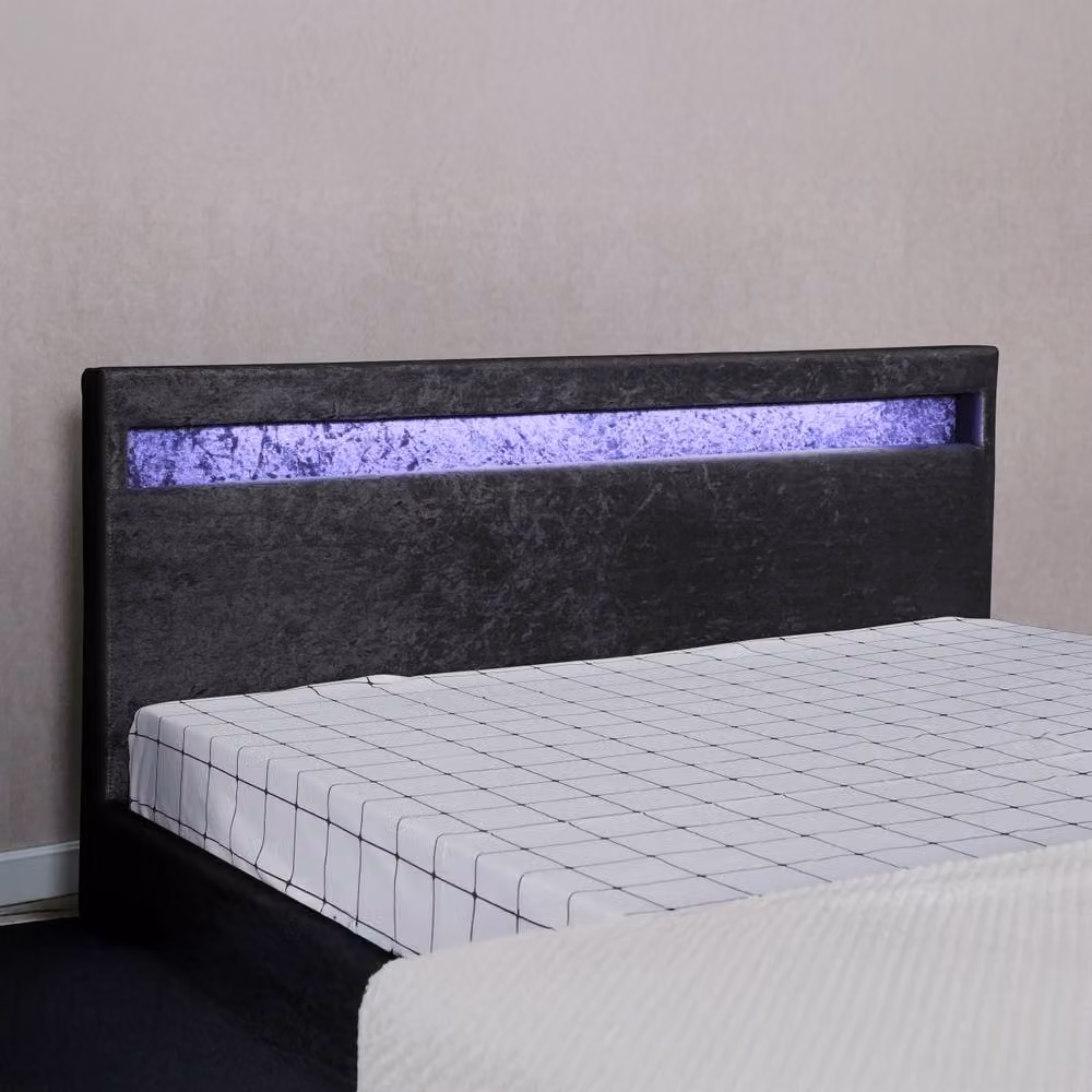 Harmin Luxury Black Small Double LED Crushed Velvet Upholstered Bed Frame W/D/H: 120 x 200 cm – 2