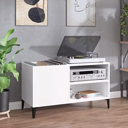 vidaXL Record Cabinet in White, W: 84.5 cm, D: 38 cm, H: 48 cm – 2