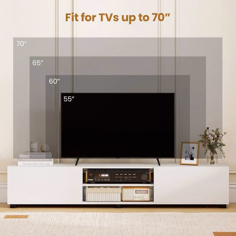 SPETLEK Industrial Large Television Cabinet with Open Shelves in White – 2