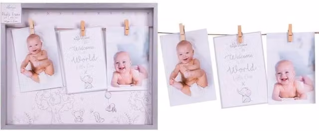 KDMD New Baby Peg Photo Frame, Grey, W: 36.5 cm, H: 29.5 cm