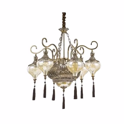 Ideal Lux Harem SP9 Suspended Glass Lantern Pendant Light in Gold and Transparent