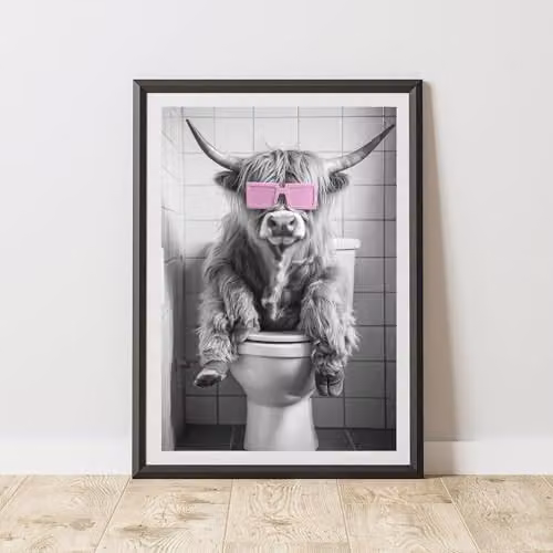 60 Second Makeover Highland Cow Pink Glasses Animal Print Paper Poster, A3