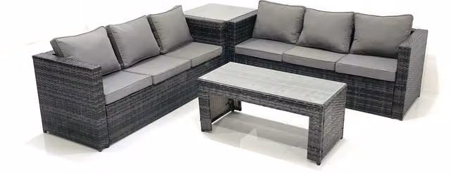 Fimous 6-Seater Outdoor Rattan Sofa Set in Dark Grey with Coffee and Side Tables