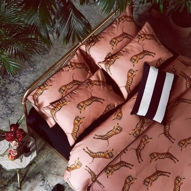 Paloma Home Pouncing Tigers Cotton Duvet Cover Bedding Set in Pink and Gold