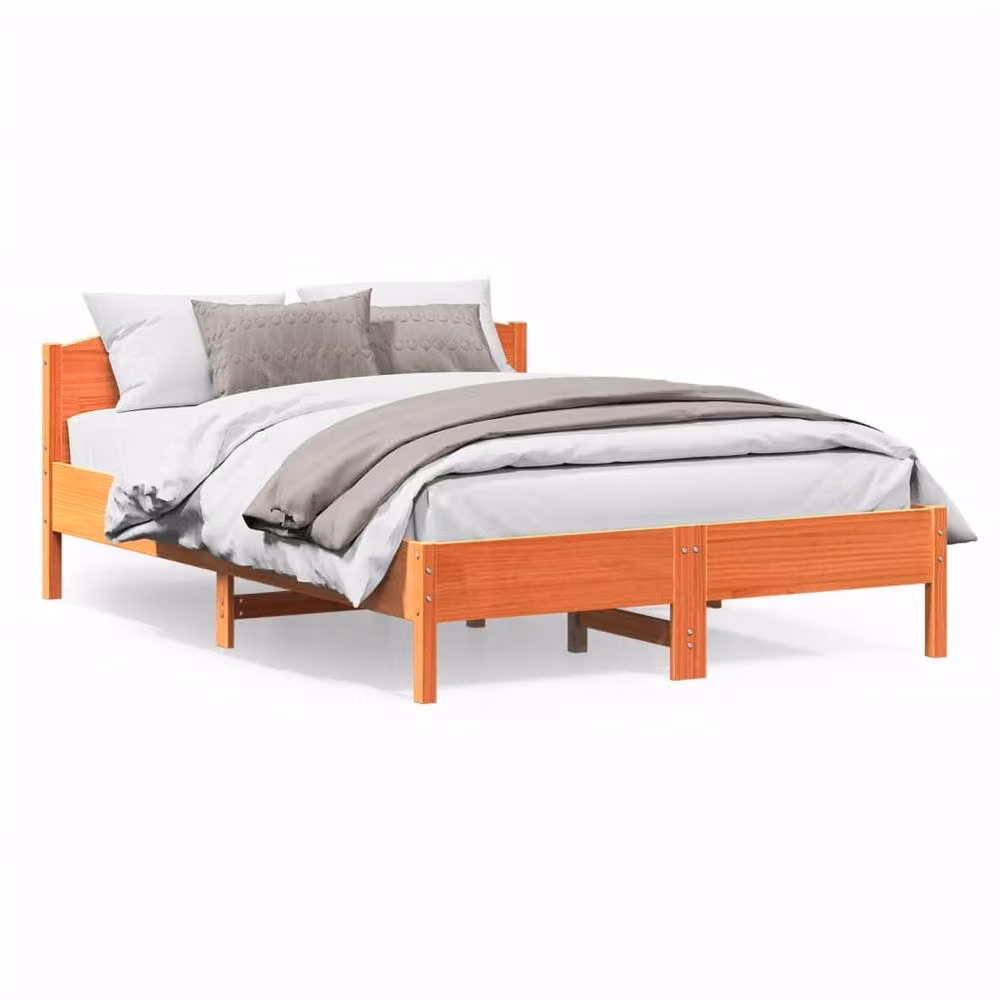 Berkfield Home Beautiful Solid Wood Bed Frame in Waxed Brown Pine, W/D/H: 140 x 200 x 74.5 cm – 2