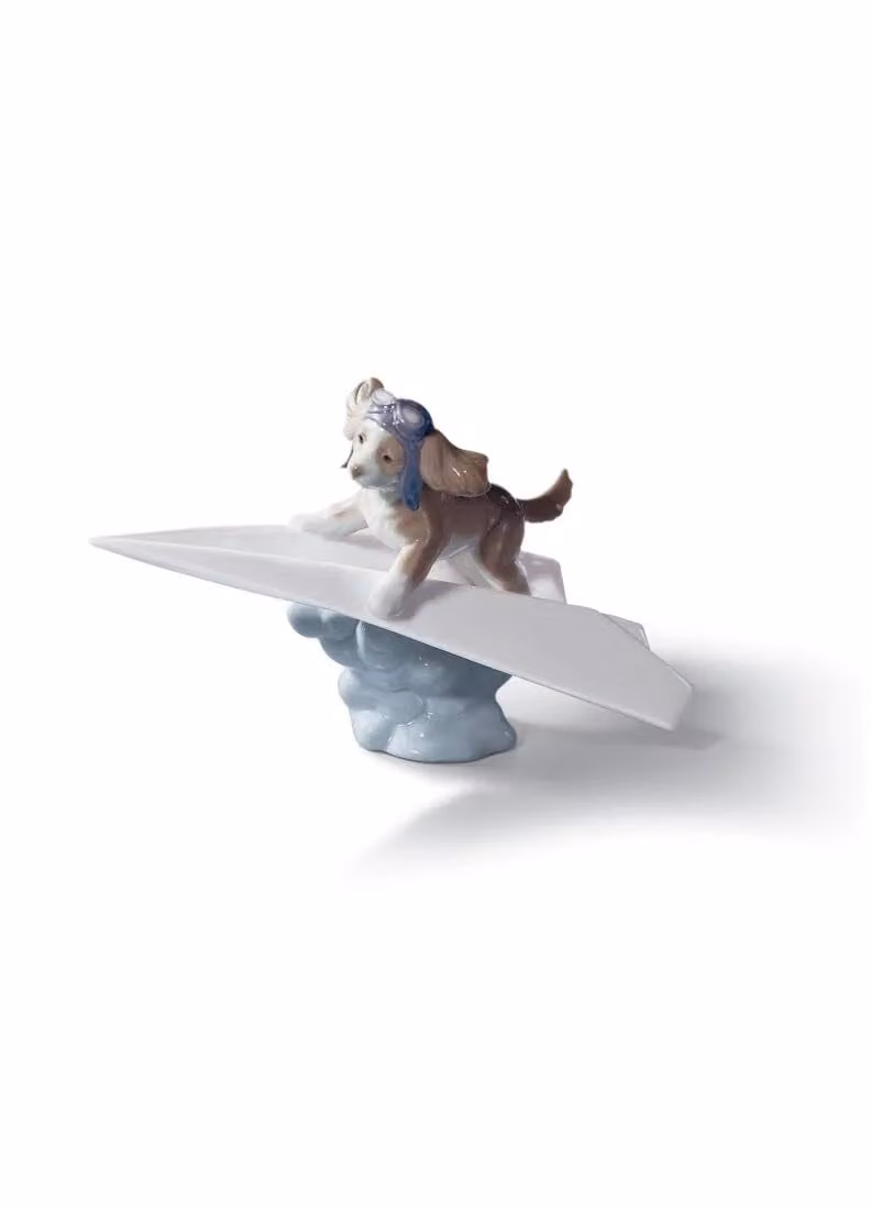 Lladró Lets Fly Away Dog Porcelain Figurine in White