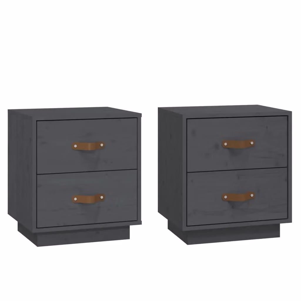 Berkfield Home Set of 2 Grey Rustic Solid Pine Bedside Cabinets W/D/H: 40 x 34 x 45 cm – 2