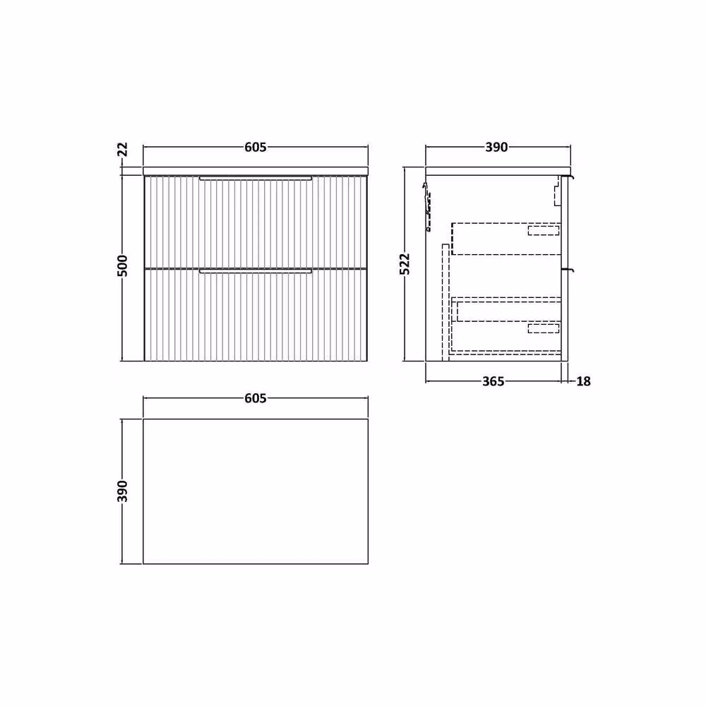 Balterley Tixall 2 Drawer Wall Hung Vanity Unit with Worktop, Satin Blue, W: 60.0 cm, D: 52.2 cm, H: 60.0 cm – 2