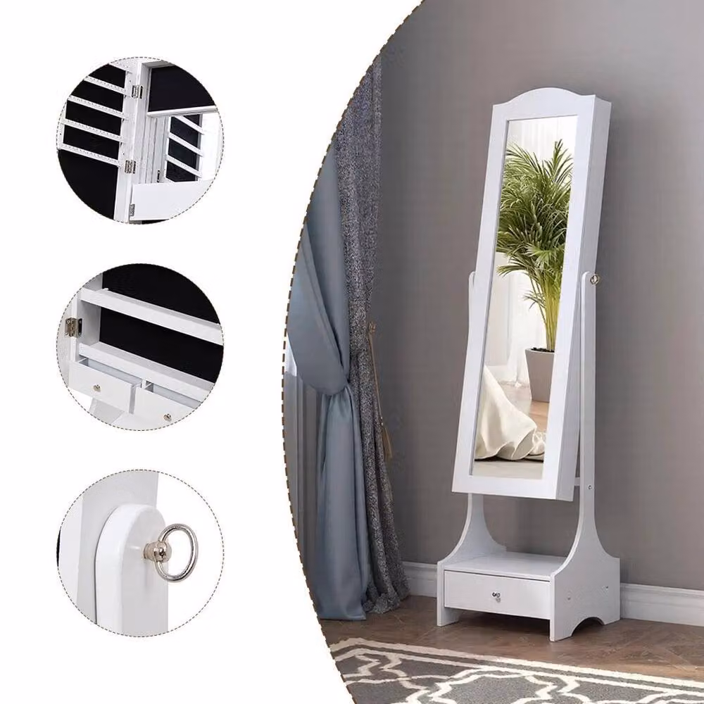 PAWNORA Modern Full-Length Armoire with Mirror and Storage Organiser in White – 2