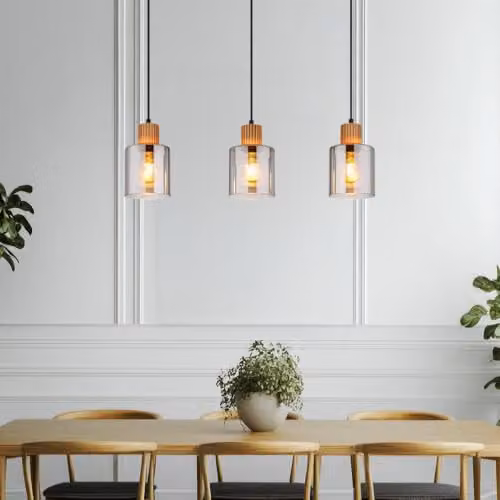 Globo Lighting Aleidis Bar Pendant Light with Smoke Glass and Wood, Black and Brown, H 120 cm – 4